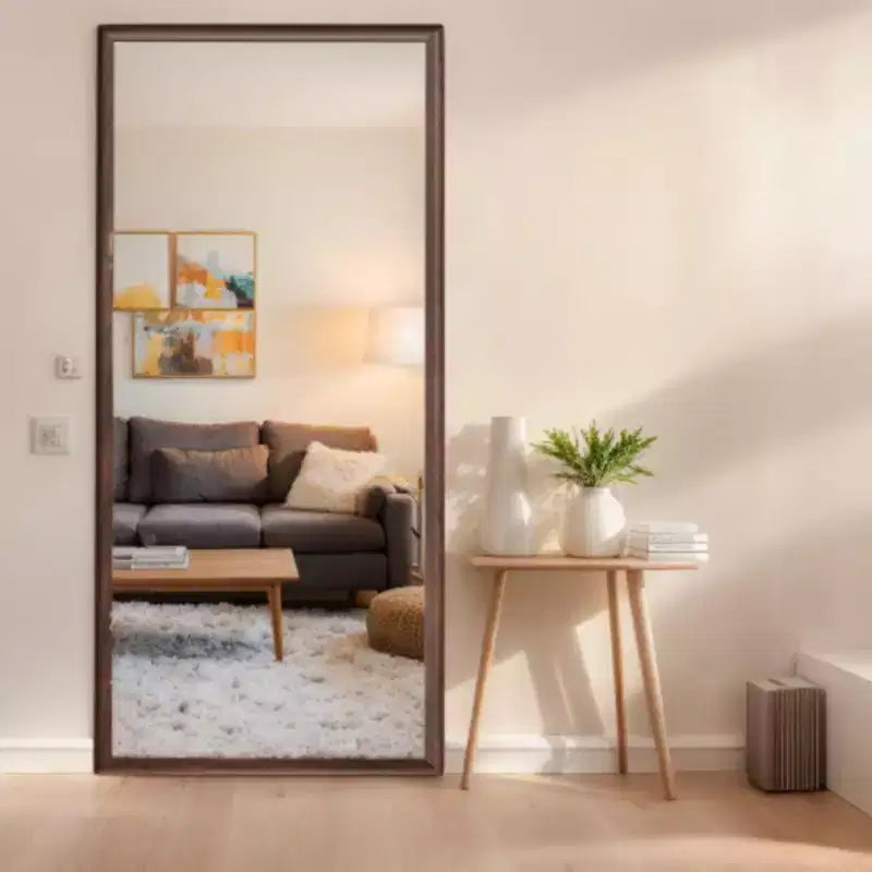 Miroir mural grand format à cadre aspect bois : Vintage, élégant, grand et haut - Décoration d'intérieur moderne