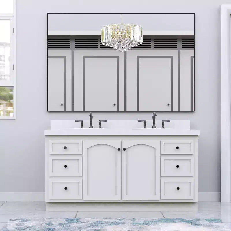 Black?Frame Oversized Modern Bathroom Mirror: Aluminum, Wall Mounted, Vertical/Horizontal