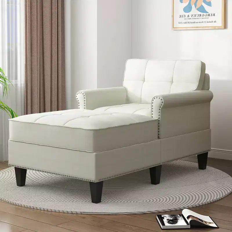 Chaise longue, canapé, banquette en lin avec dossier capitonné, lit de repos convertible de style Mid-Century pour petits espaces
