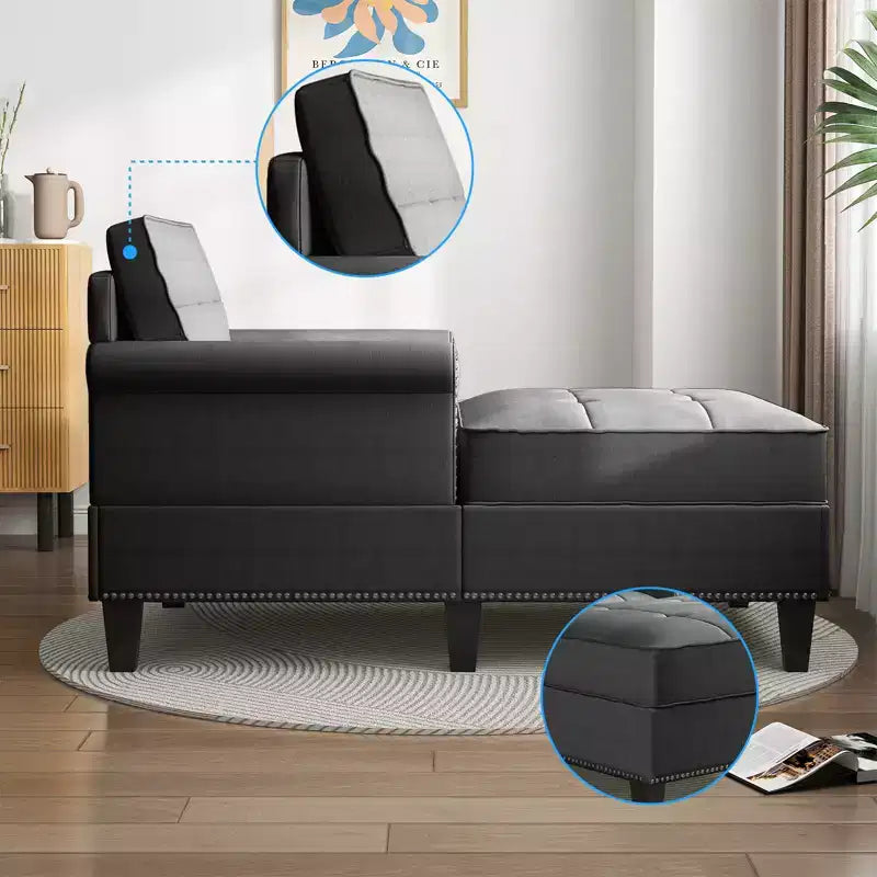 Chaise longue, canapé, banquette en lin avec dossier capitonné, lit de repos convertible de style Mid-Century pour petits espaces