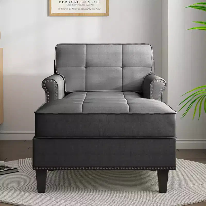 Chaise longue, canapé, banquette en lin avec dossier capitonné, lit de repos convertible de style Mid-Century pour petits espaces
