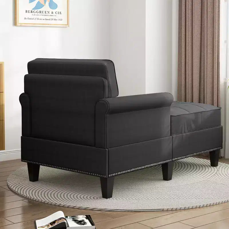 Chaise longue, canapé, banquette en lin avec dossier capitonné, lit de repos convertible de style Mid-Century pour petits espaces