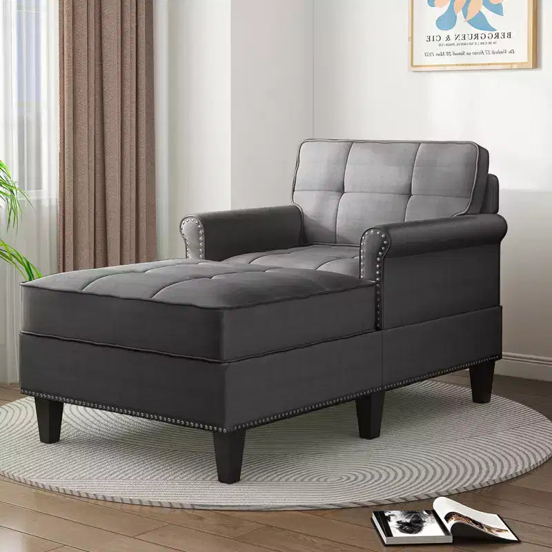 Chaise longue, canapé, banquette en lin avec dossier capitonné, lit de repos convertible de style Mid-Century pour petits espaces