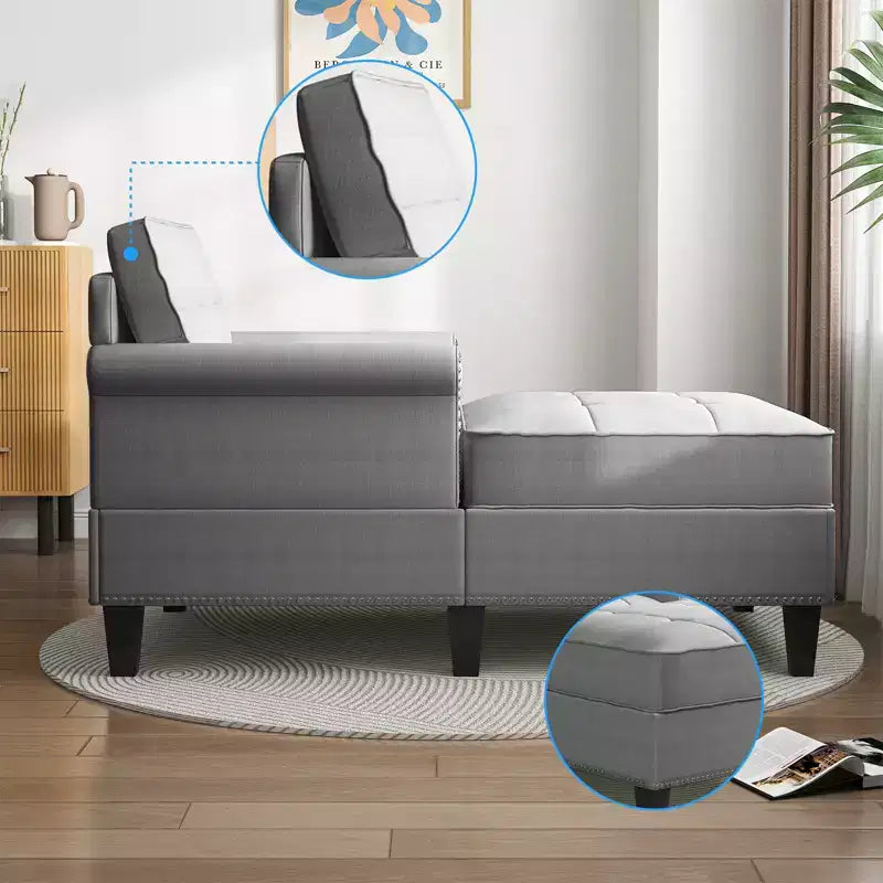 Chaise longue, canapé, banquette en lin avec dossier capitonné, lit de repos convertible de style Mid-Century pour petits espaces