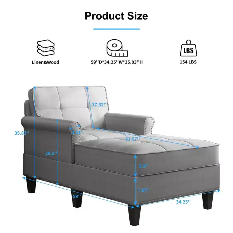 Chaise longue, canapé, banquette en lin avec dossier capitonné, lit de repos convertible de style Mid-Century pour petits espaces