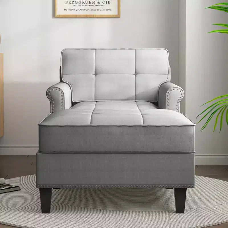 Chaise longue, canapé, banquette en lin avec dossier capitonné, lit de repos convertible de style Mid-Century pour petits espaces