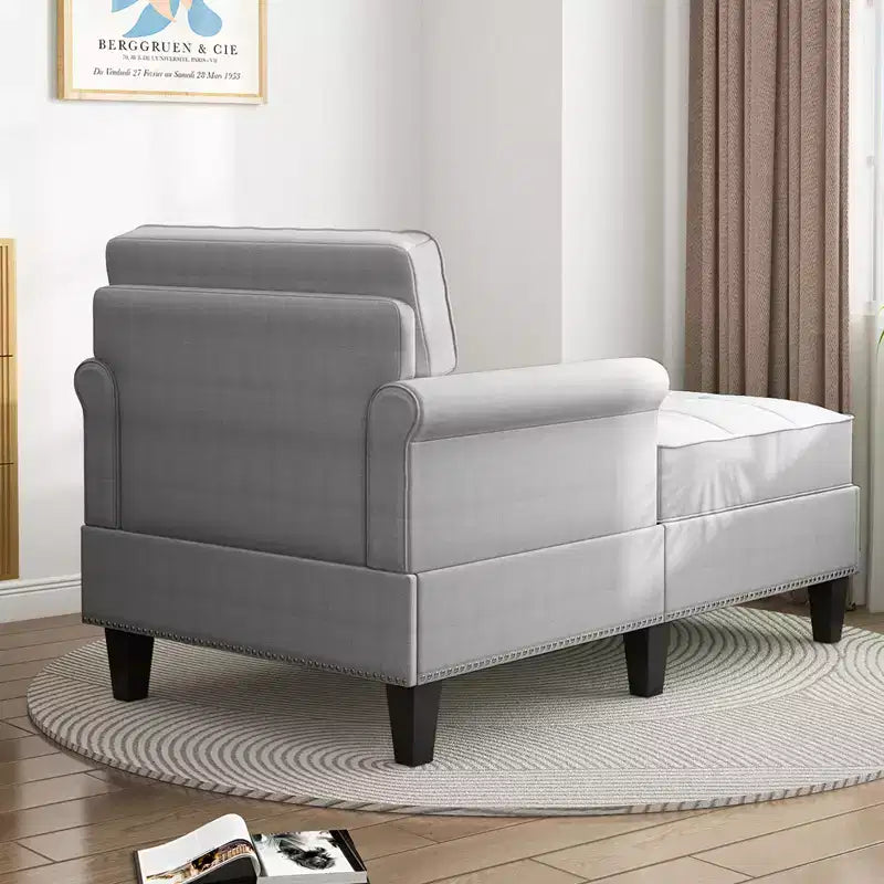 Chaise longue, canapé, banquette en lin avec dossier capitonné, lit de repos convertible de style Mid-Century pour petits espaces