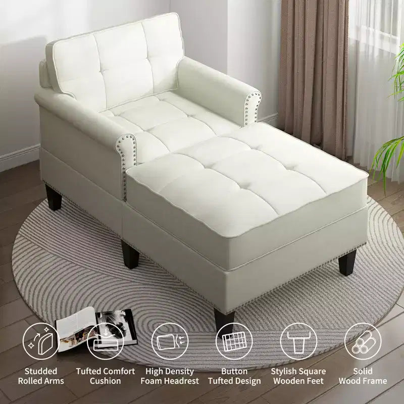 Chaise longue, canapé, banquette en lin avec dossier capitonné, lit de repos convertible de style Mid-Century pour petits espaces
