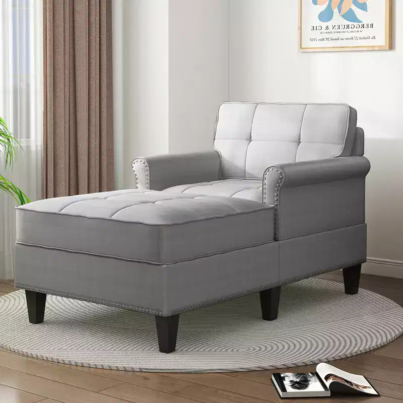 Chaise longue, canapé, banquette en lin avec dossier capitonné, lit de repos convertible de style Mid-Century pour petits espaces