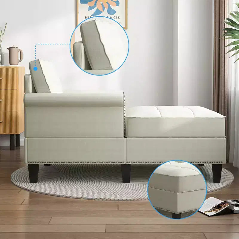 Chaise longue, canapé, banquette en lin avec dossier capitonné, lit de repos convertible de style Mid-Century pour petits espaces