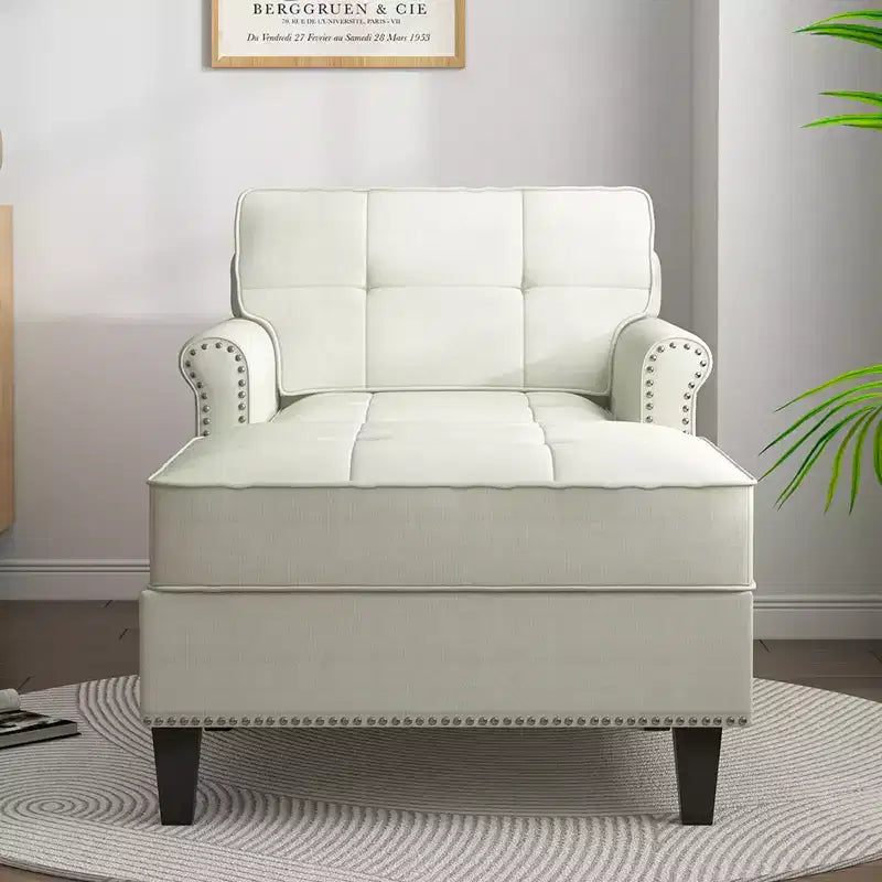 Chaise longue, canapé, banquette en lin avec dossier capitonné, lit de repos convertible de style Mid-Century pour petits espaces