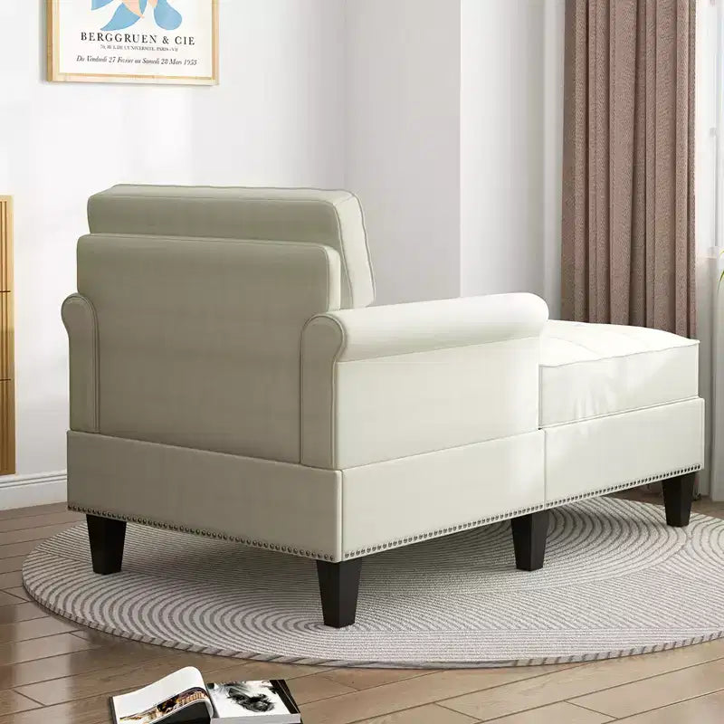 Chaise longue, canapé, banquette en lin avec dossier capitonné, lit de repos convertible de style Mid-Century pour petits espaces