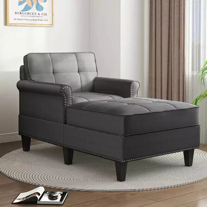 Chaise longue, canapé, banquette en lin avec dossier capitonné, lit de repos convertible de style Mid-Century pour petits espaces