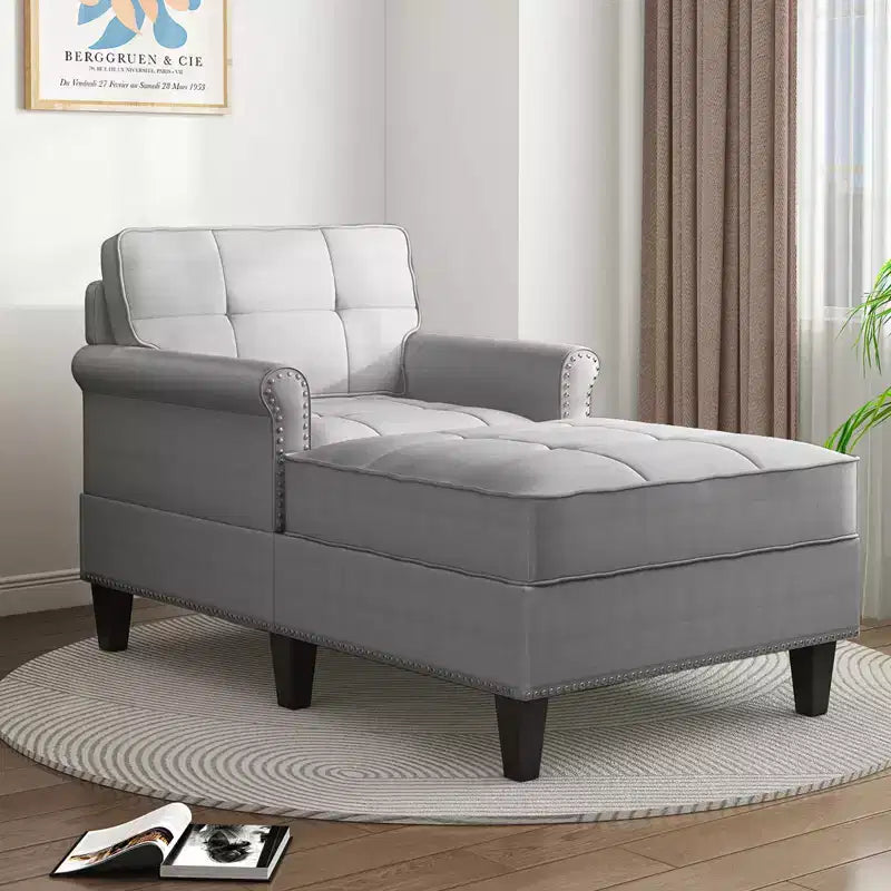 Chaise longue, canapé, banquette en lin avec dossier capitonné, lit de repos convertible de style Mid-Century pour petits espaces