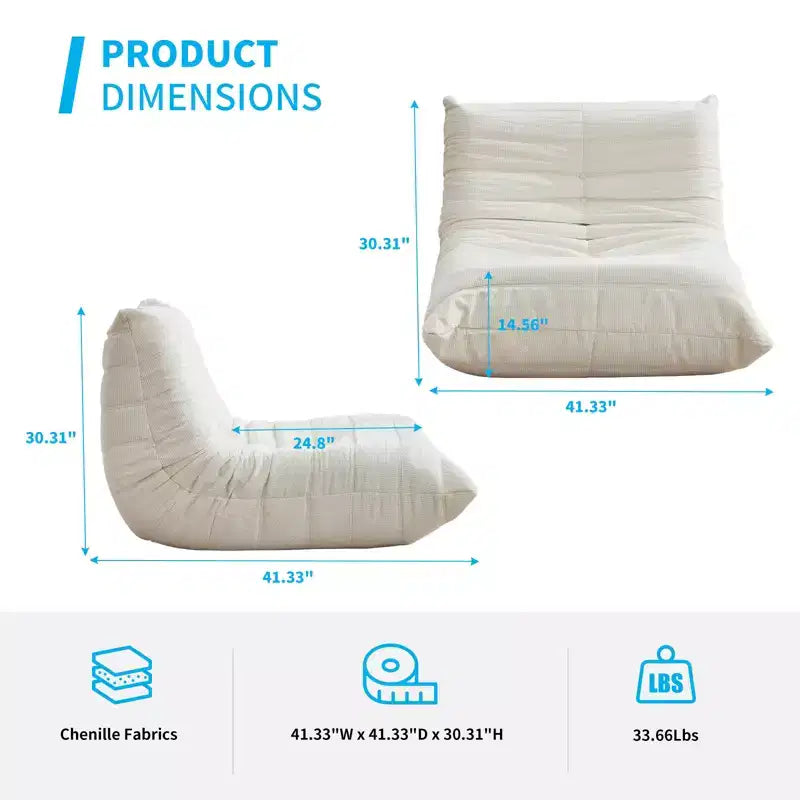 Fauteuil poire, 41 W, canapé de sol paresseux pour adultes, Jaune/Blanc/Gris