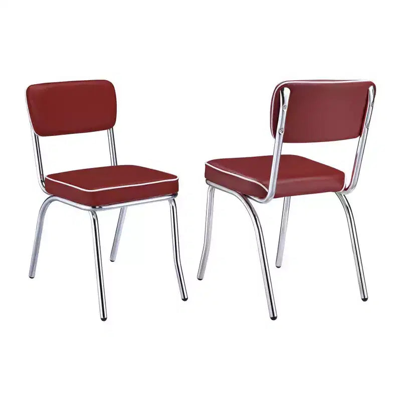 Simple Relax Set of 2 Leatherette and Metal Side Chairs in Red