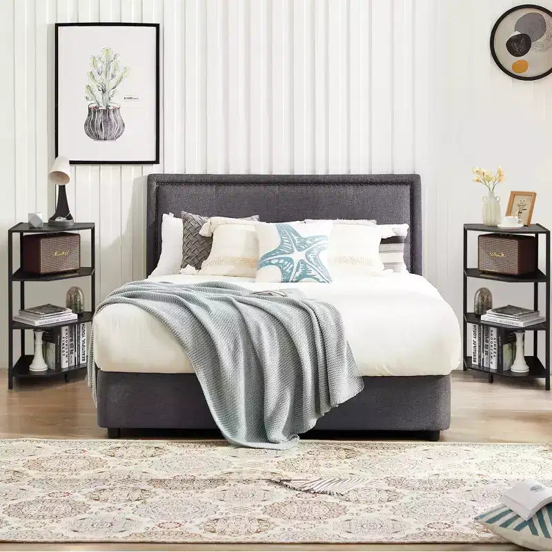 Étagère d'angle, étagères de présentation à 4 niveaux, support de rangement en bois avec cadre métallique pour petit espace, noir/marron/blanc/gris/doré