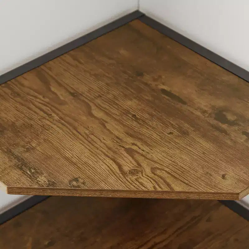 Étagère d'angle, étagères de présentation à 4 niveaux, support de rangement en bois avec cadre métallique pour petit espace, noir/marron/blanc/gris/doré