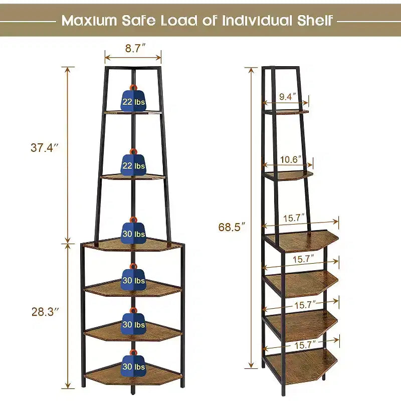 Étagère d'angle, étagères de présentation à 4 niveaux, support de rangement en bois avec cadre métallique pour petit espace, noir/marron/blanc/gris/doré
