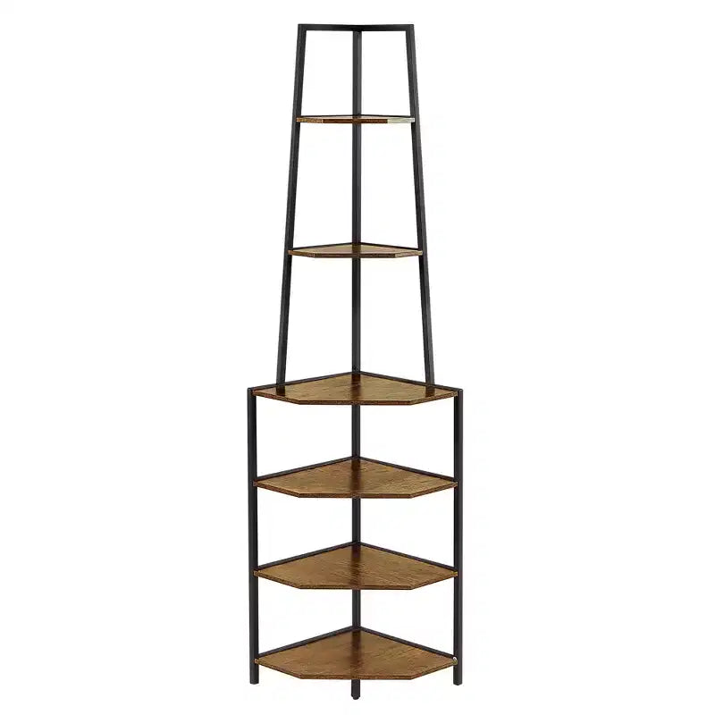 Étagère d'angle, étagères de présentation à 4 niveaux, support de rangement en bois avec cadre métallique pour petit espace, noir/marron/blanc/gris/doré