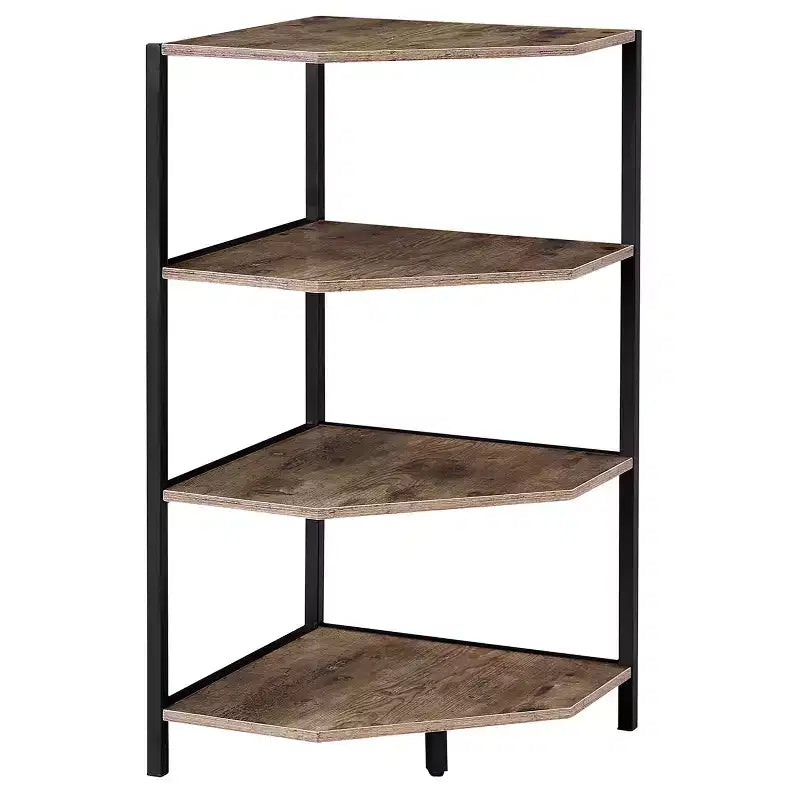 Étagère d'angle, étagères de présentation à 4 niveaux, support de rangement en bois avec cadre métallique pour petit espace, noir/marron/blanc/gris/doré