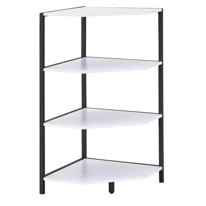 Étagère d'angle, étagères de présentation à 4 niveaux, support de rangement en bois avec cadre métallique pour petit espace, noir/marron/blanc/gris/doré