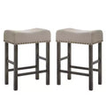 Simple Relax Set of 2 Linen Upholstered Counter Height Stools in Tan and Weathered Gray