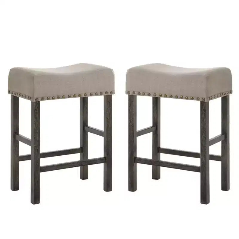 Simple Relax Set of 2 Linen Upholstered Counter Height Stools in Tan and Weathered Gray