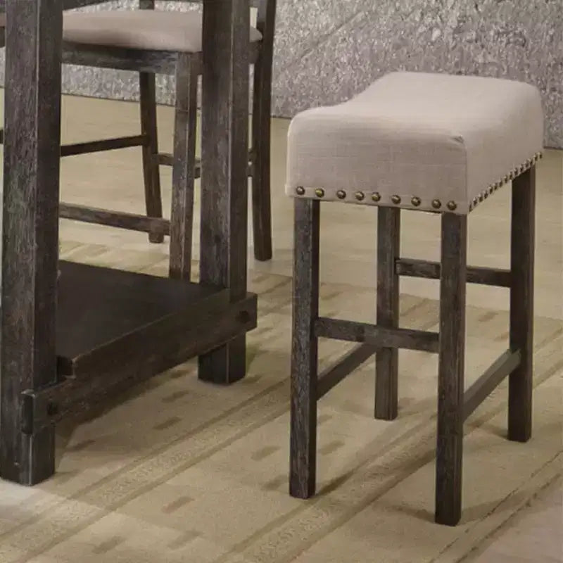 Ensemble de 2 tabourets de comptoir en lin beige et gris patiné