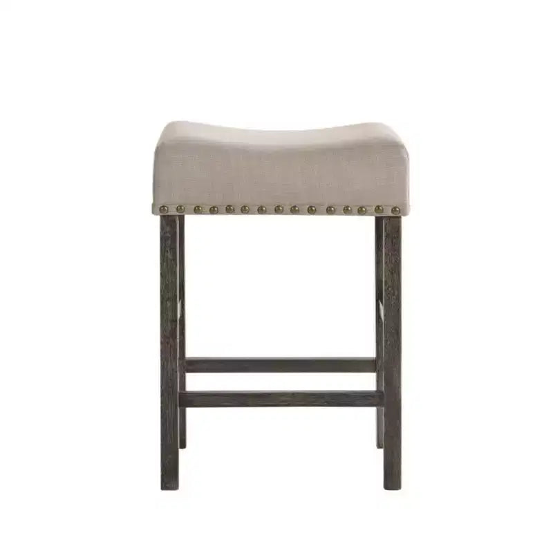 Ensemble de 2 tabourets de comptoir en lin beige et gris patiné