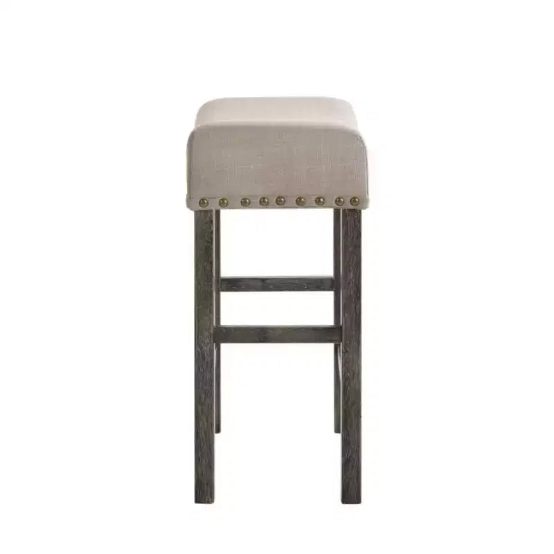 Ensemble de 2 tabourets de comptoir en lin beige et gris patiné