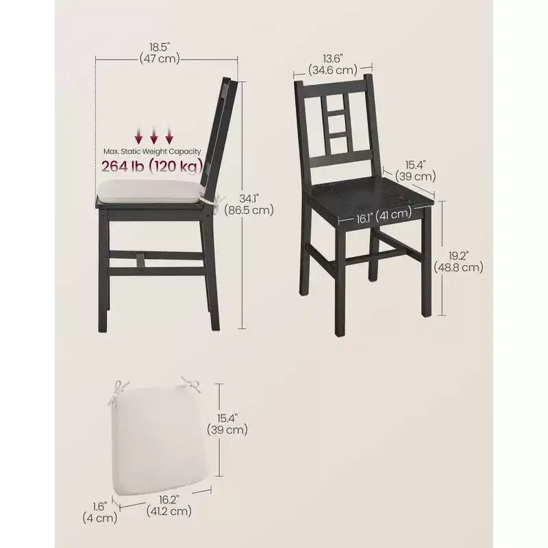 2 chaises de salle à manger avec coussin amovible, construction robuste pour salle à manger