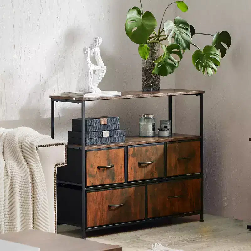 Tall Dresser Fabric Storage Tower with Wooden Top, Perfect for Kid Rooms, Closets, Entryways, and Nurseries