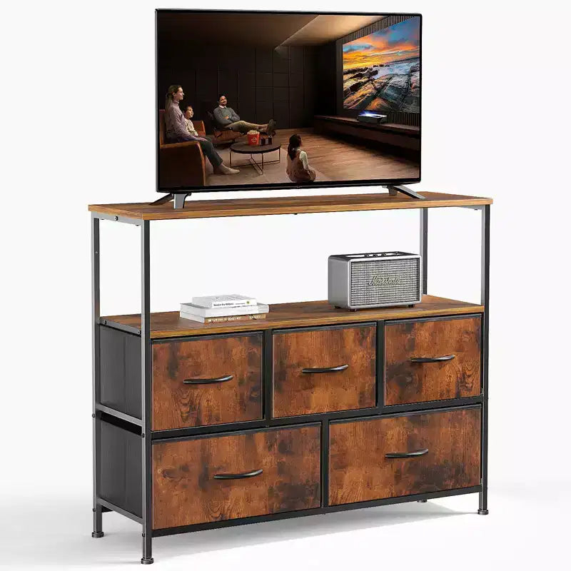 Tour de rangement haute en tissu avec dessus en bois