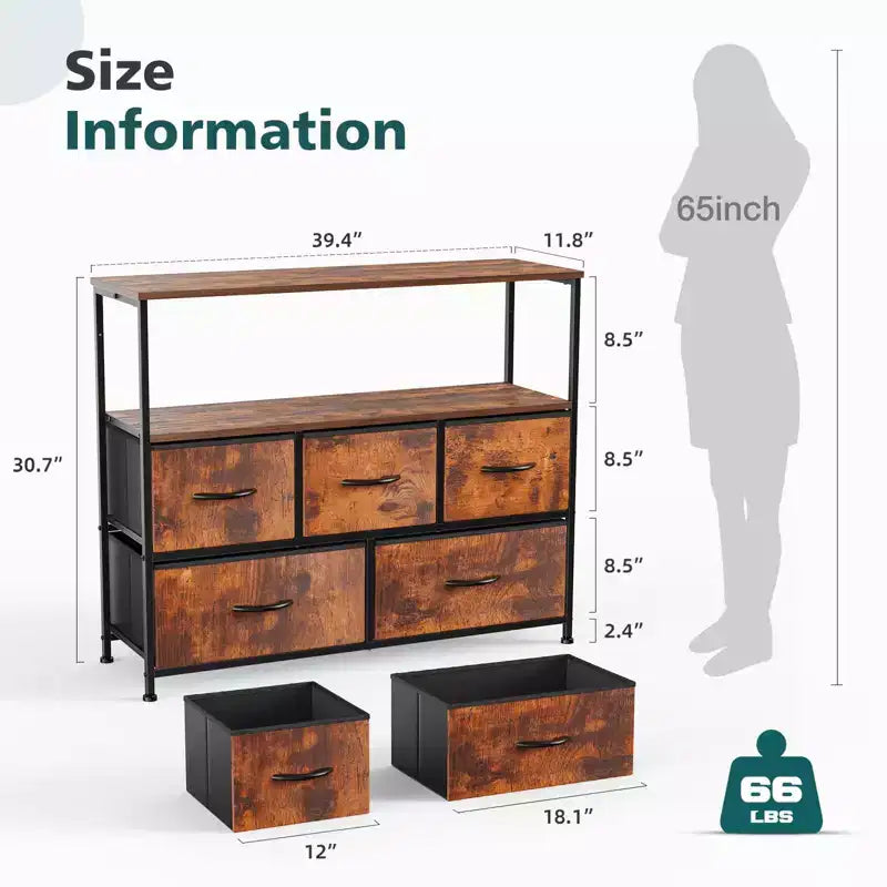 Tour de rangement haute en tissu avec dessus en bois