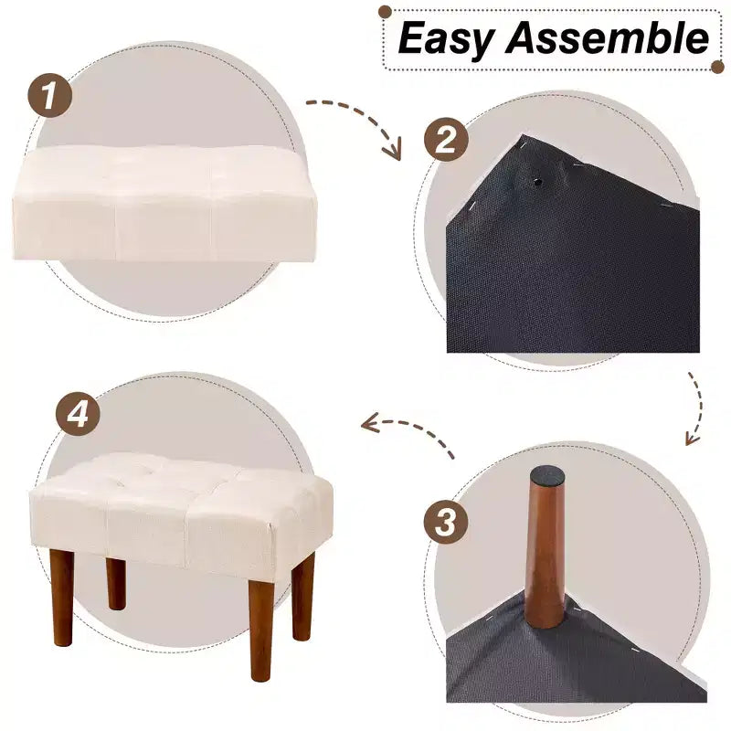 Petit tabouret repose-pieds capitonné, pouf repose-pieds rembourré avec pieds
