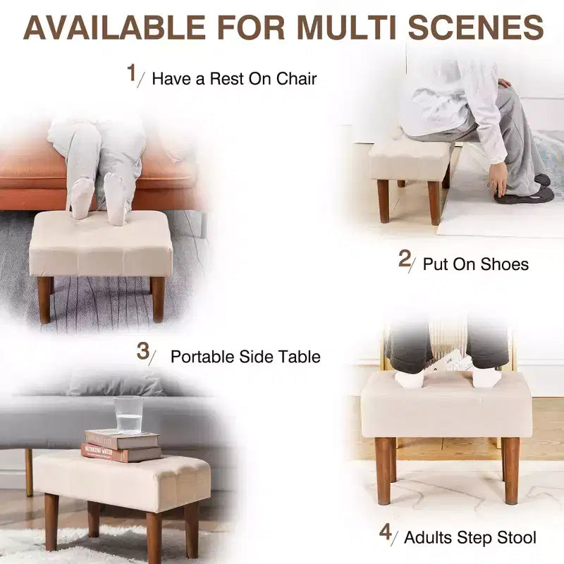 Petit tabouret repose-pieds capitonné, pouf repose-pieds rembourré avec pieds