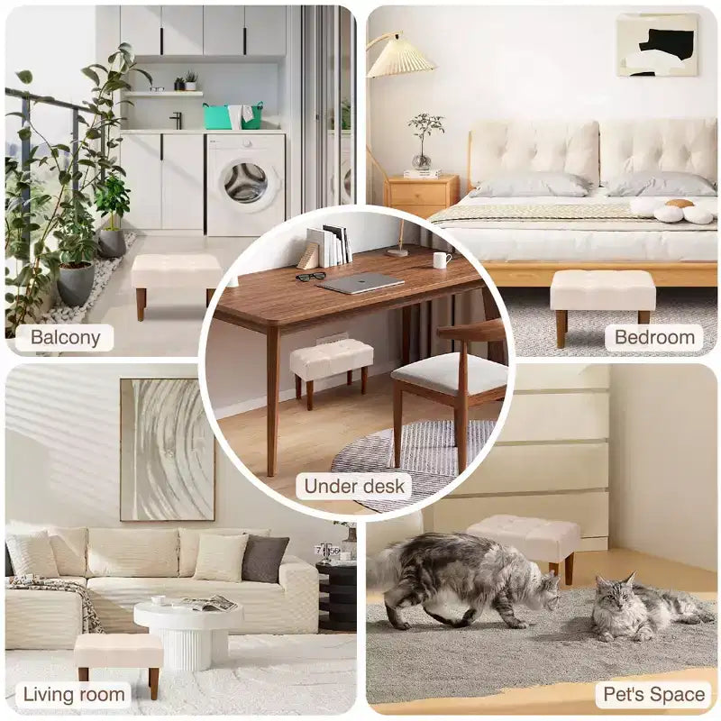 Petit tabouret repose-pieds capitonné, pouf repose-pieds rembourré avec pieds