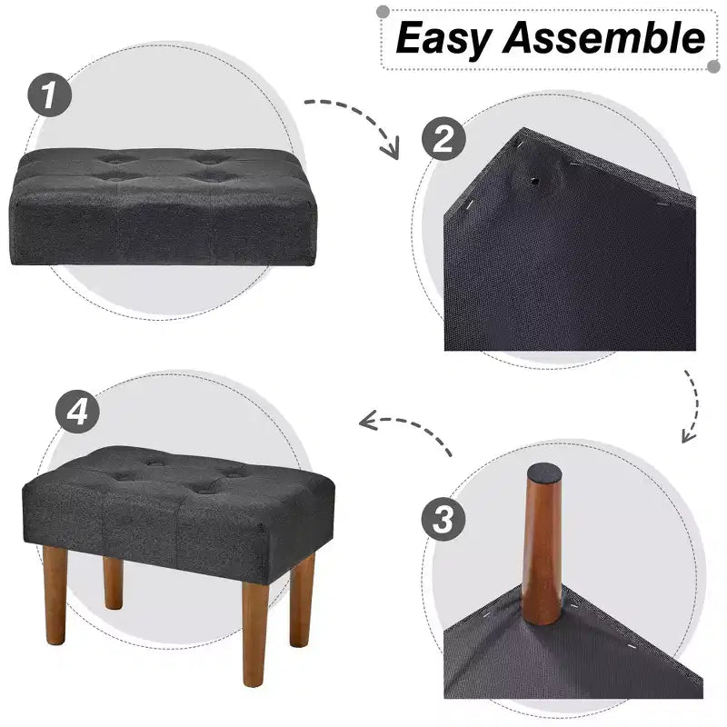 Petit tabouret repose-pieds capitonné, pouf repose-pieds rembourré avec pieds
