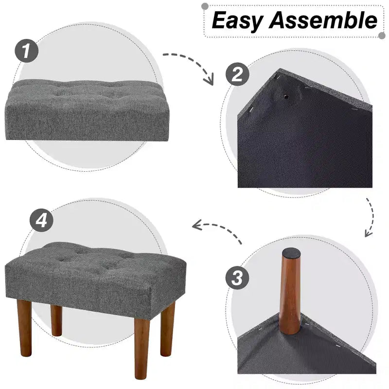 Petit tabouret repose-pieds capitonné, pouf repose-pieds rembourré avec pieds