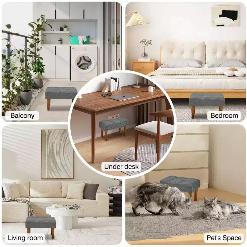 Petit tabouret repose-pieds capitonné, pouf repose-pieds rembourré avec pieds