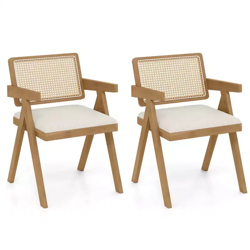 Costway Set of 2/4 Rattan Accent Chairs Fabric Dining Chairs Modern Living Room Chairs White