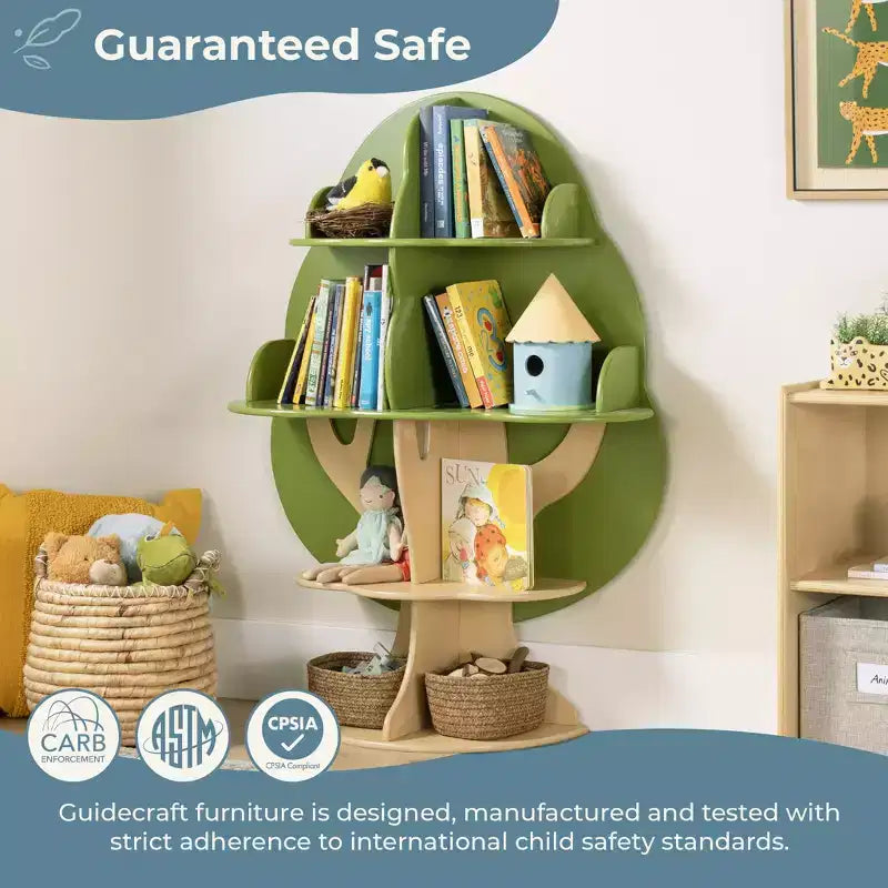 Étagère à livres pour enfants "Kids Tree": Bibliothèque, Étagère à livres pour tout-petits, Étagère verte en bois à 4 niveaux, Décoration de meubles de chambre d'enfant, Rangement pour chambre et salle de jeux
