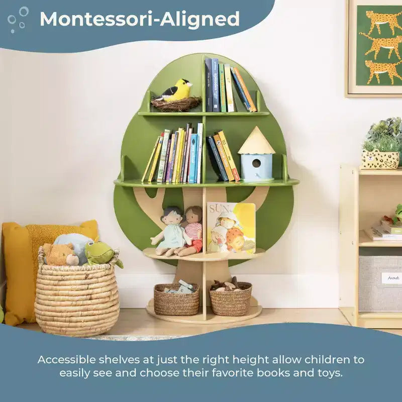 Étagère à livres pour enfants "Kids Tree": Bibliothèque, Étagère à livres pour tout-petits, Étagère verte en bois à 4 niveaux, Décoration de meubles de chambre d'enfant, Rangement pour chambre et salle de jeux