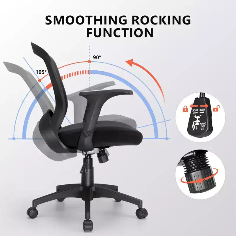 Chaise de bureau ergonomique en maille, capacité 150 kg, fauteuil de bureau avec support lombaire intégré, assise en mousse haute densité, piétement cinq branches