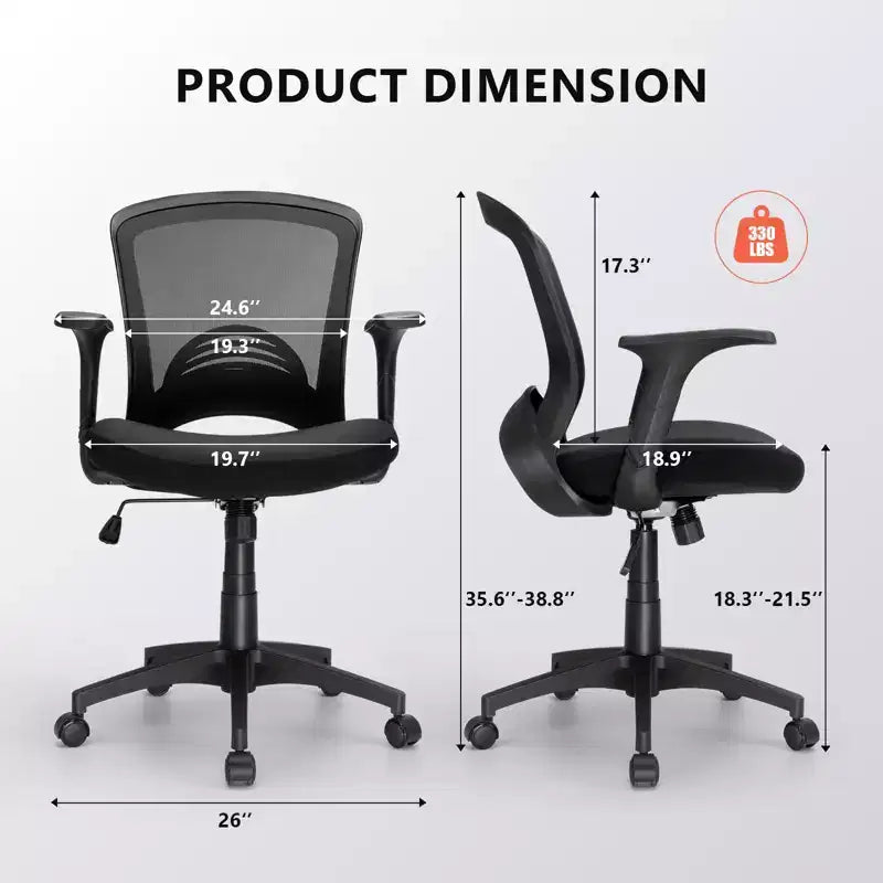 Chaise de bureau ergonomique en maille, capacité 150 kg, fauteuil de bureau avec support lombaire intégré, assise en mousse haute densité, piétement cinq branches