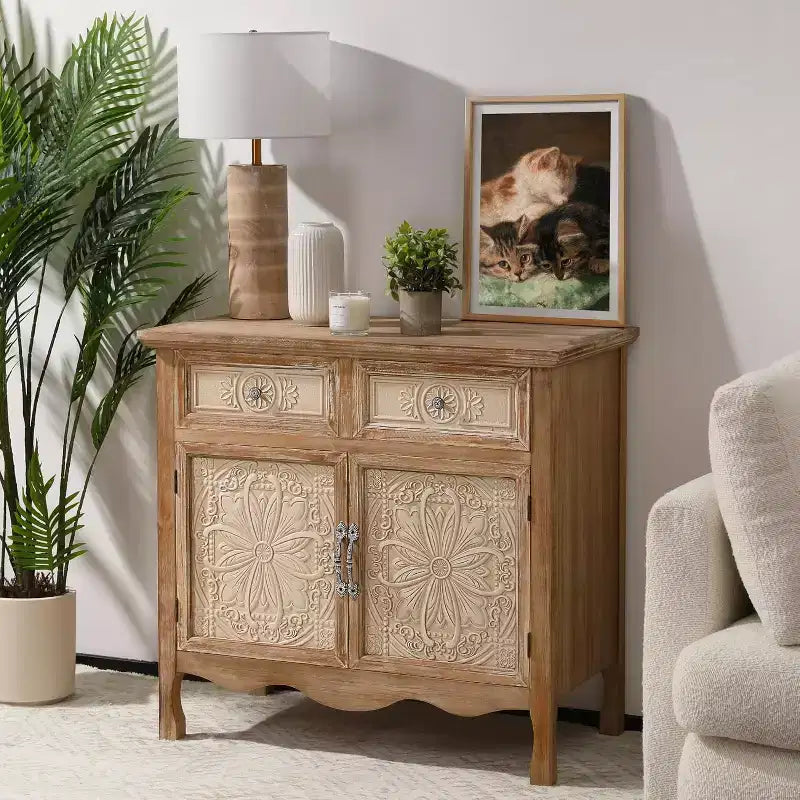 Heynemo Storage Cabinet with Drawers and Doors, Kitchen Sideboard Cabinet, Accent Buffet Server Cabinet, Wood Cabinet Organizer