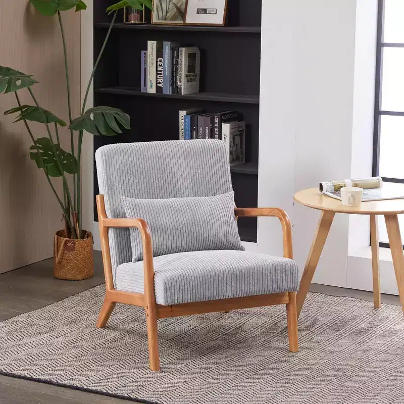 Fauteuil rembourré en bois massif de style Mid-Century avec coussin