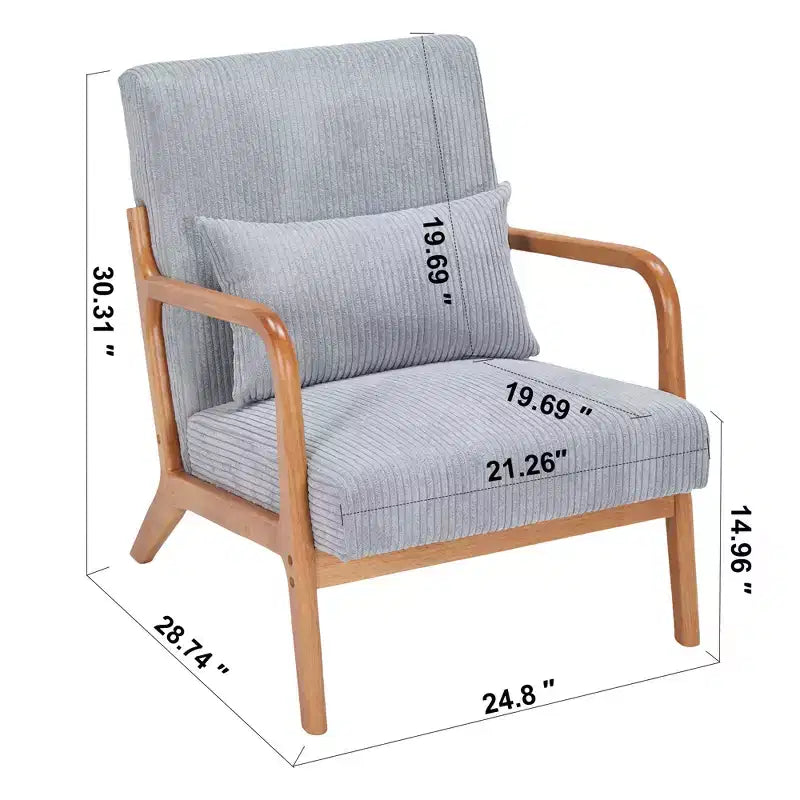 Fauteuil rembourré en bois massif de style Mid-Century avec coussin