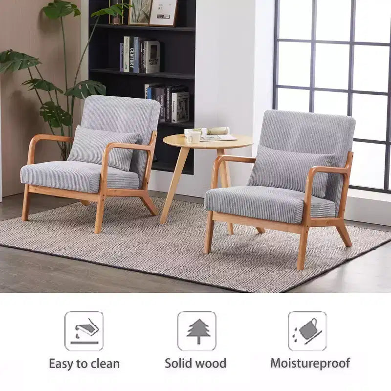 Fauteuil rembourré en bois massif de style Mid-Century avec coussin